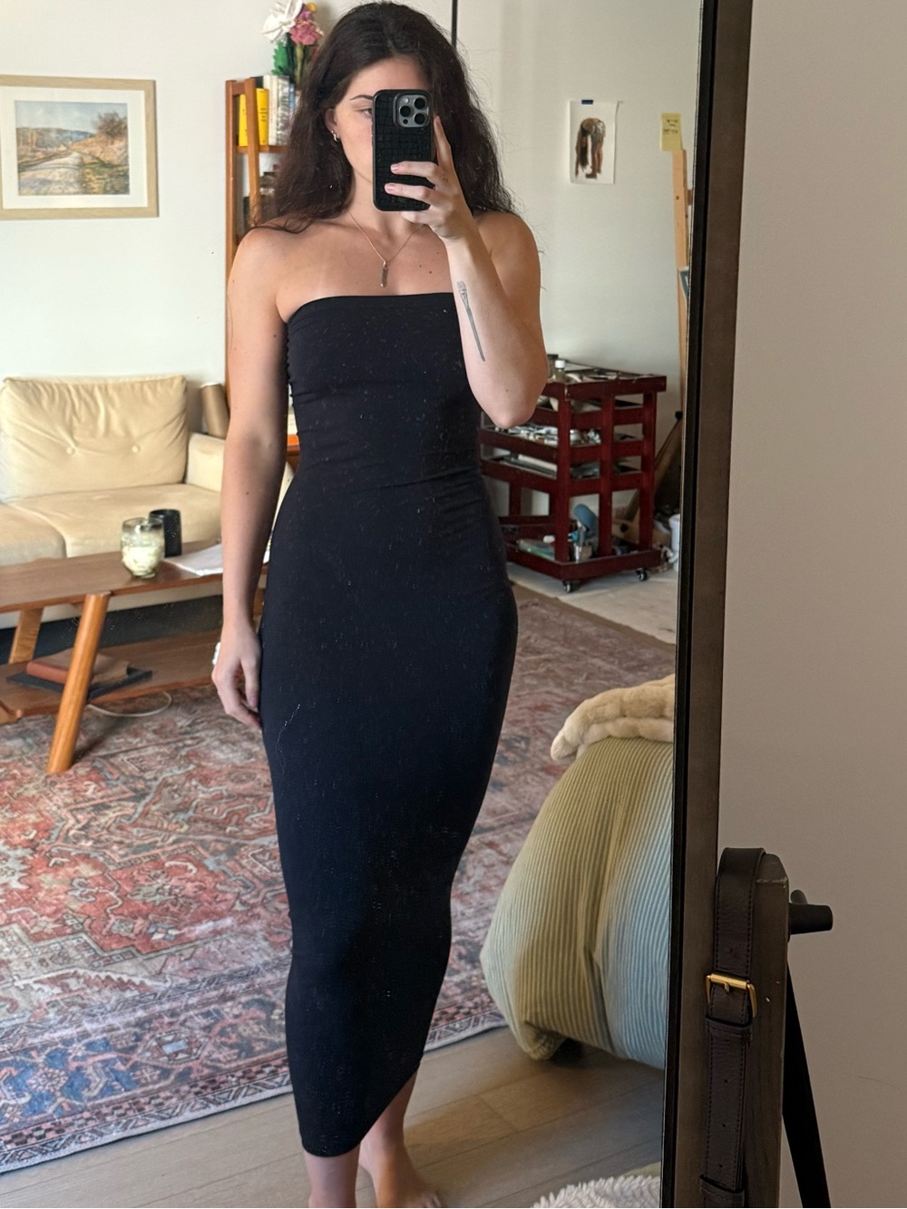 Wolford Strapless Black Bodycon Midi Dress